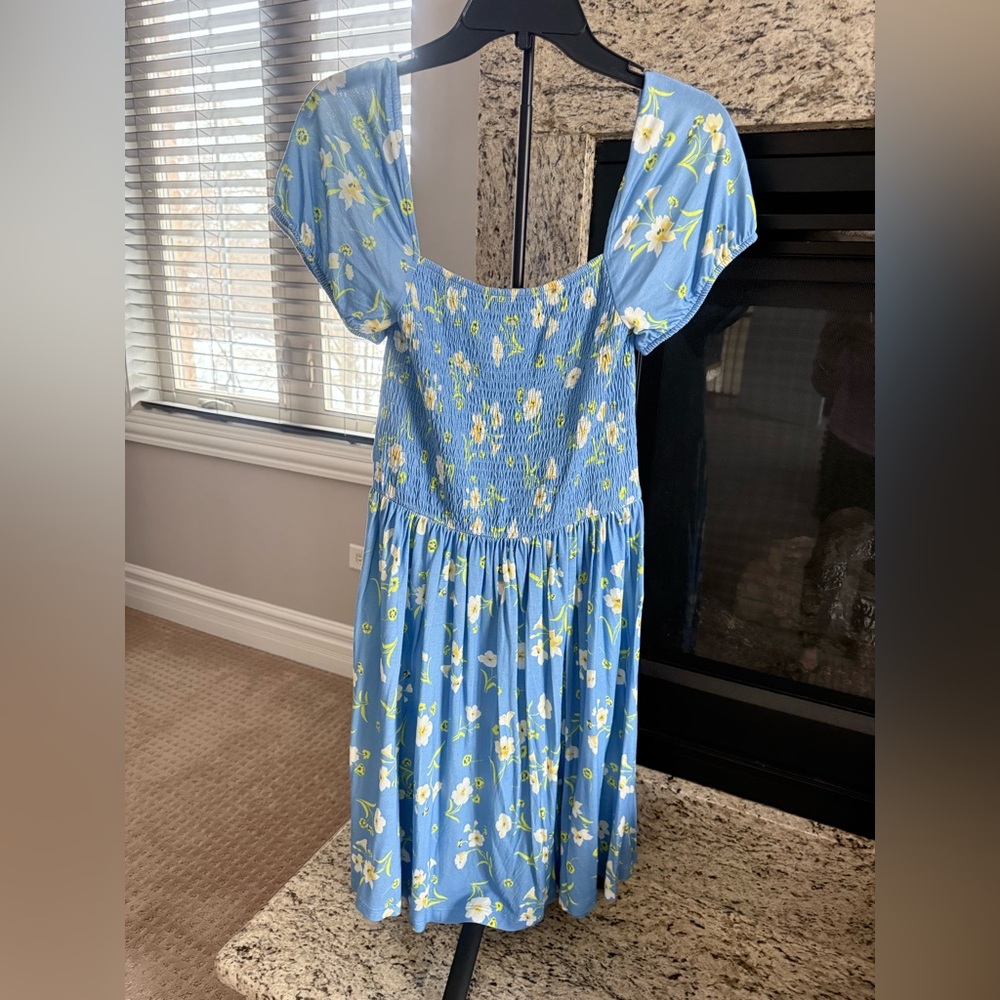 French Connection Blue Floral Smocked Dress